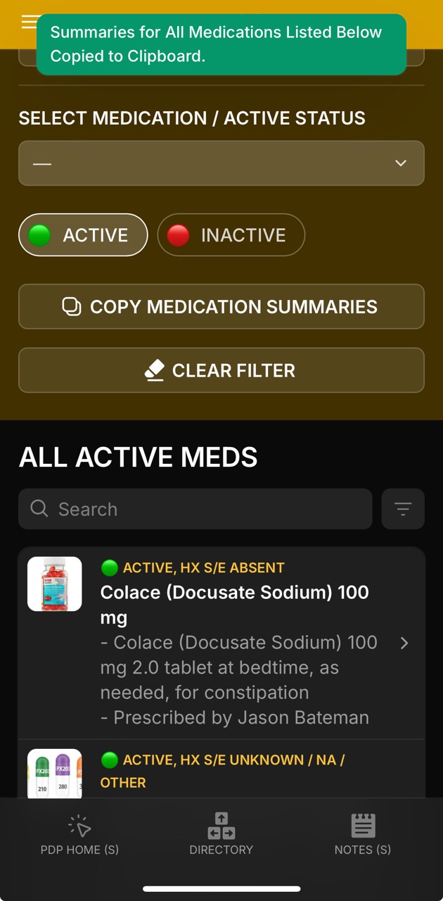 Medication Summaries Copied to Clipboard